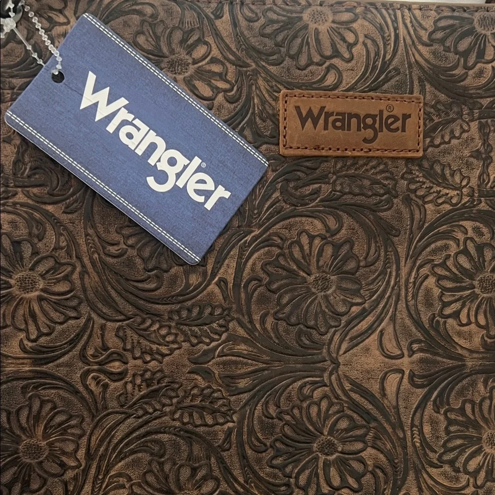 NWT Wrangler Embossed Brown Shoulder or Crossbody Bag/Purse Fringe Floral Detail - Picture 12 of 12